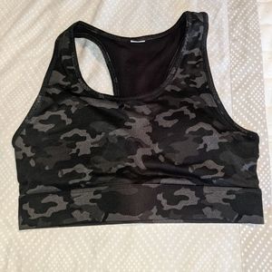 Fabletics camo sports bra, large
